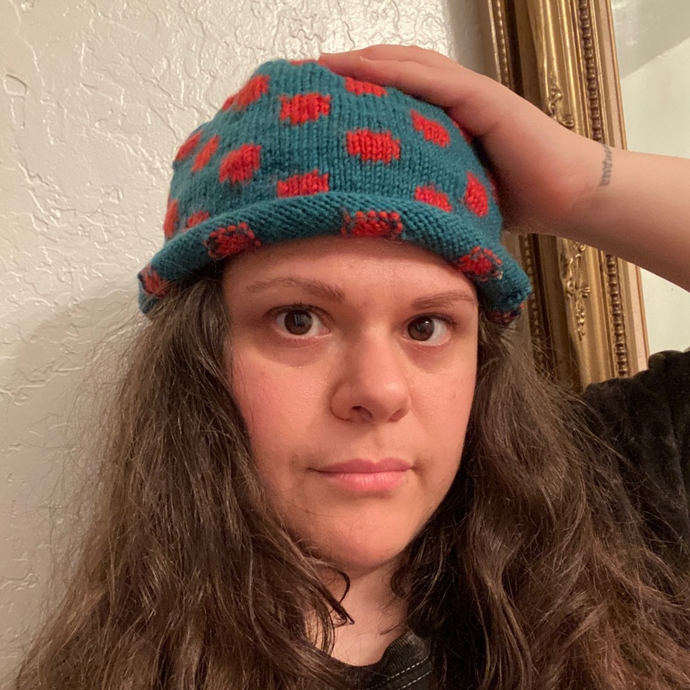 Green and Orange Polka Dot Knit Hat